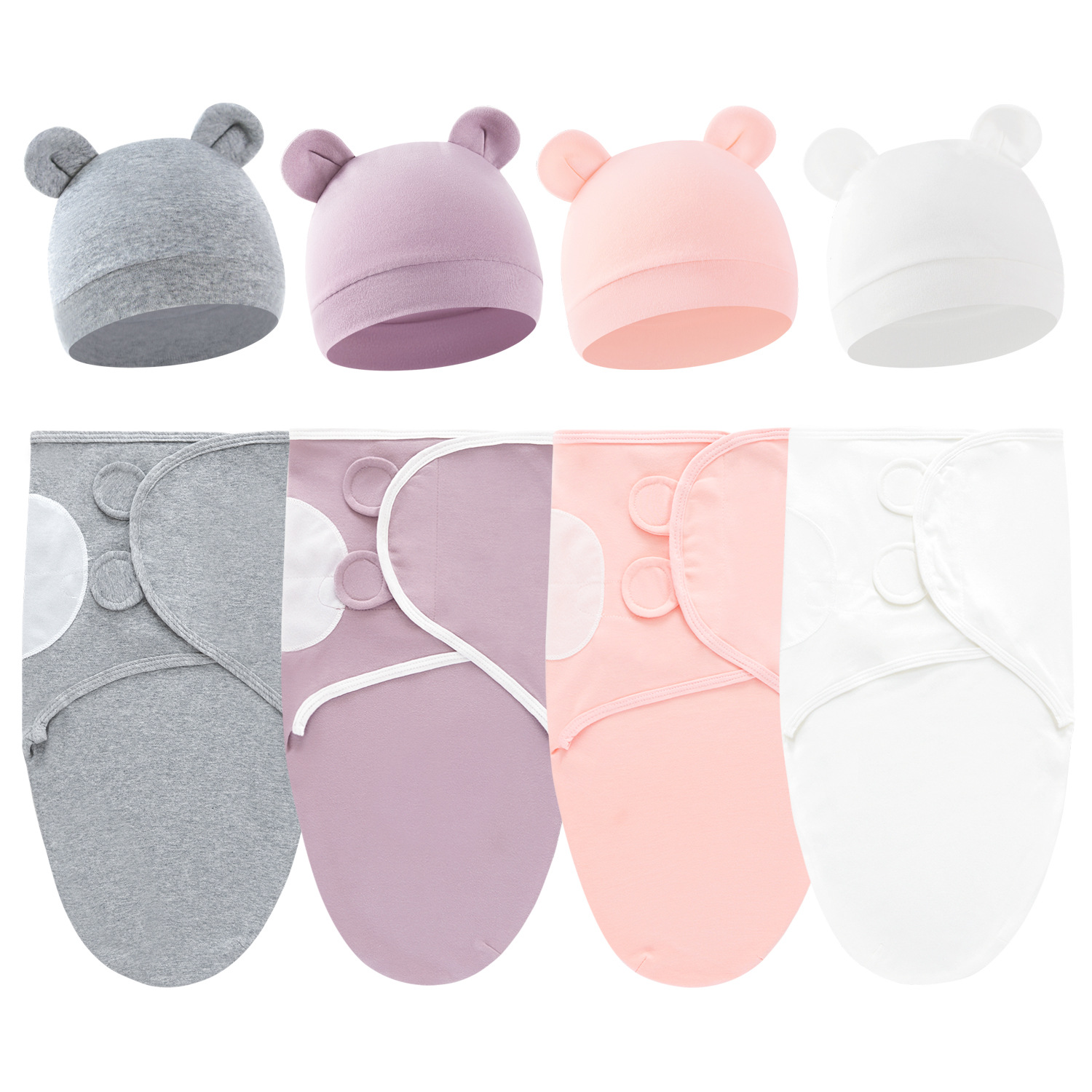 Baby Sleep Sack - ผ้าห่อตัวเด็กแรกเกิดลายหมีน่ารัก + ชุดหมวก ป้องกันการสะดุ้งตกใจ ถุงนอนเด็ก ชุดนอนเด็ก