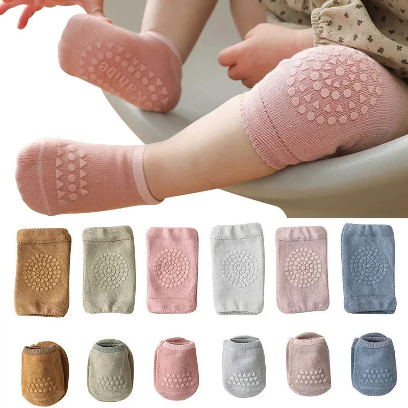 Baby Knee Pad Crawling - เด็กเข่า Pads ถุงเท้าชุดสีทึบถุงเท้ากันลื่น Kneecap เด็กคลานความปลอดภัยถุงเท้าชั้นเข่าสําหรับเด็กผู้หญิง