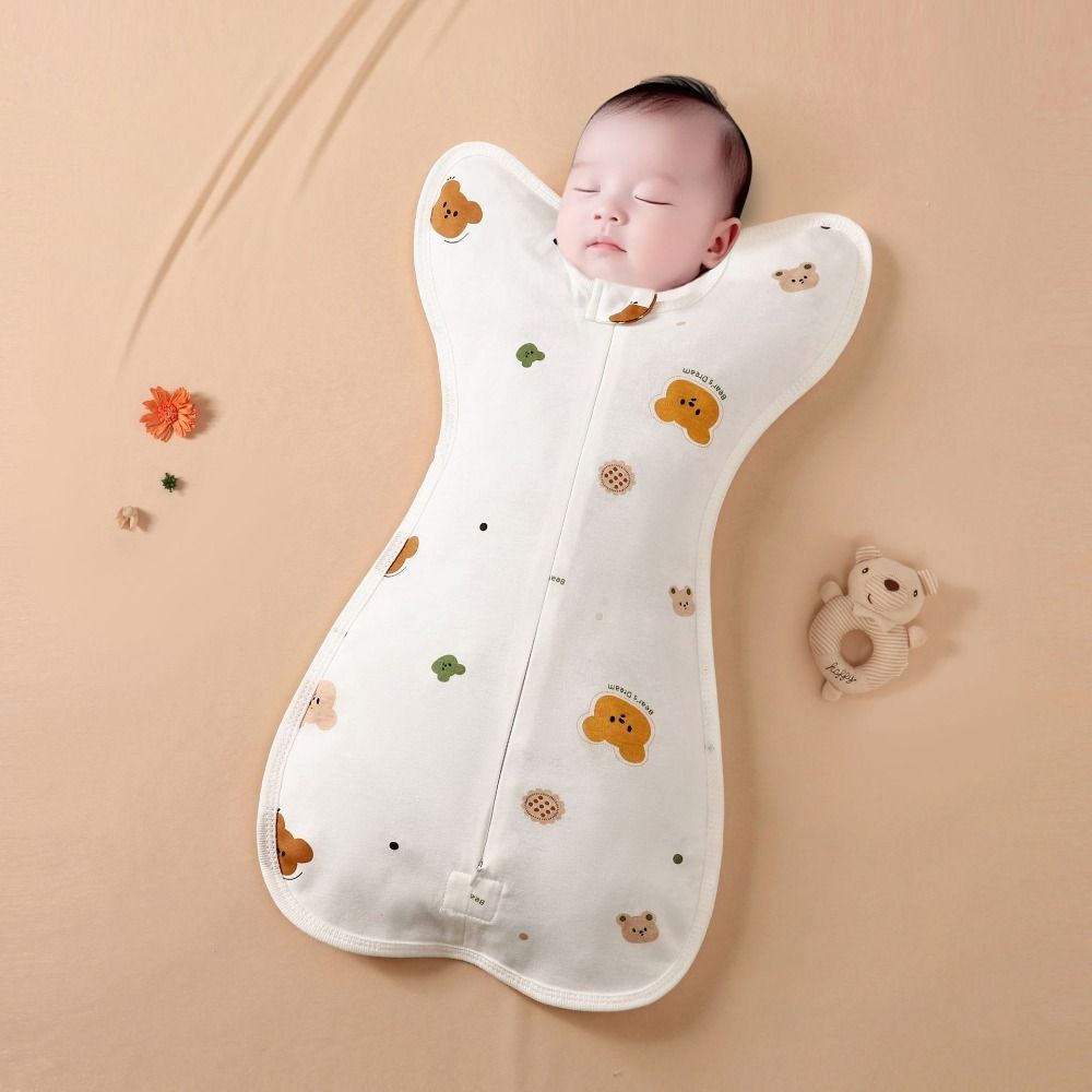 Baby Sleep Sack - ผ้าห่อตัวเด็กทารกผ้าฝ้าย พร้อมซิปปิดลายพิมพ์ ถุงนอนเด็กแรกเกิด ป้องกันการสะดุ้น รูปทรงยกแขนขึ้น ถุงนอนเด็ก